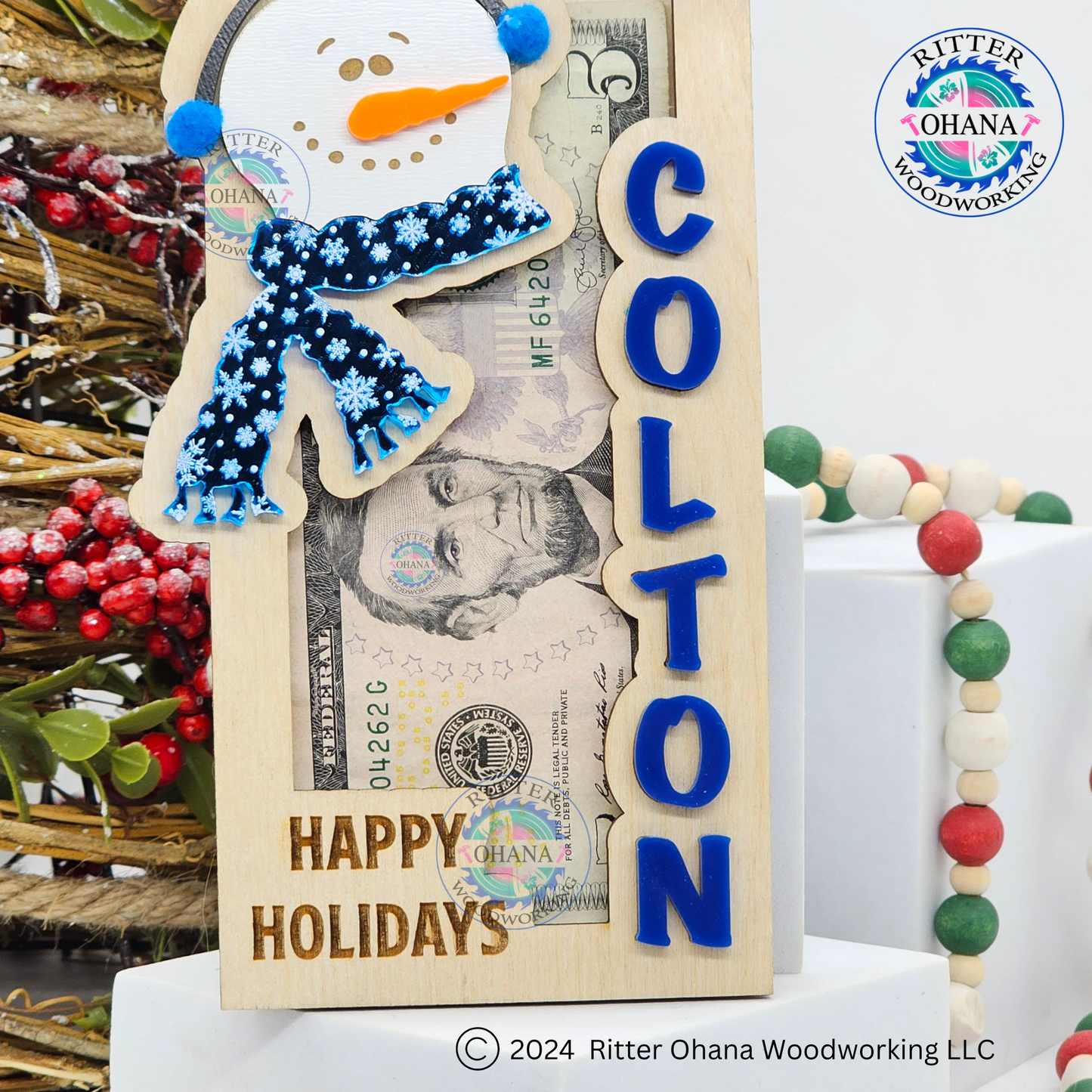 Christmas Snowman Money Holder (upright)