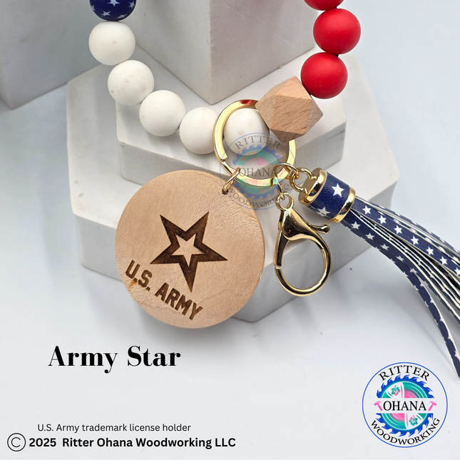 American Flag wristlet/keychain with wooden disk