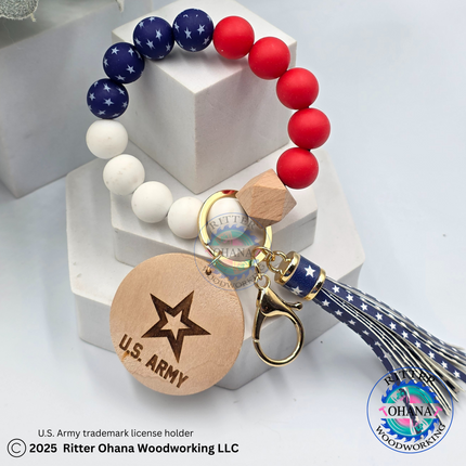 American Flag wristlet/keychain with wooden disk