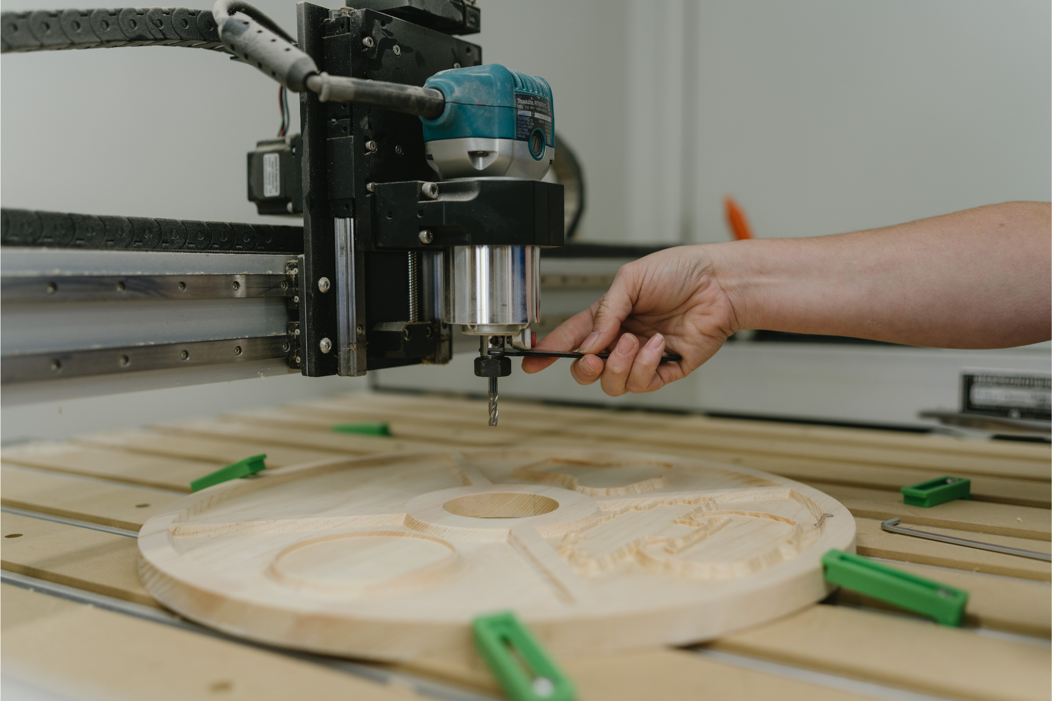 cnc machine with carved wood